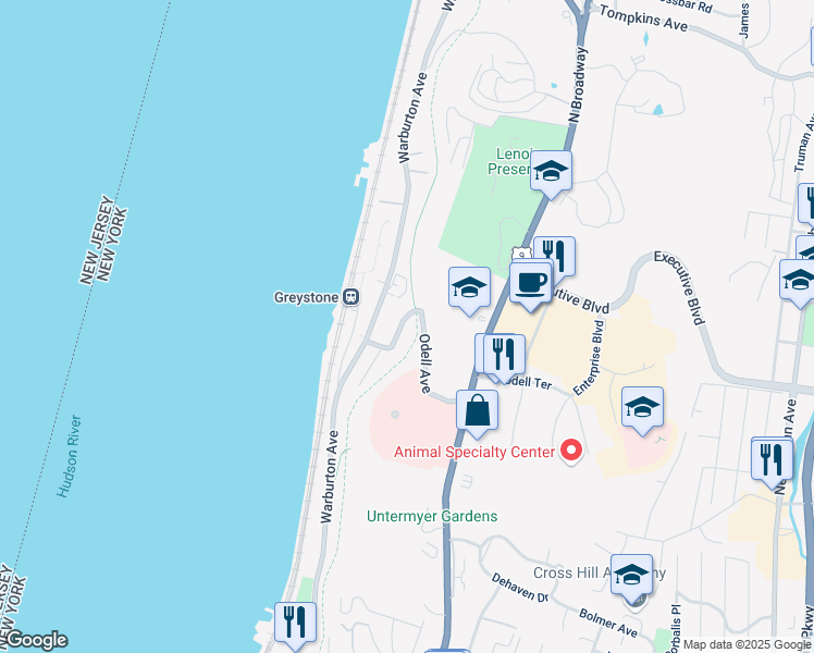 map of restaurants, bars, coffee shops, grocery stores, and more near 26 Odell Avenue in Yonkers