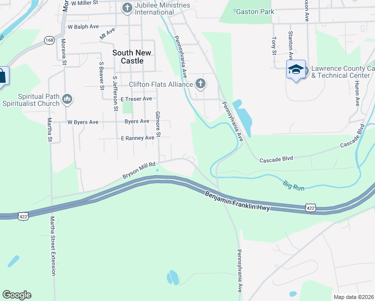 map of restaurants, bars, coffee shops, grocery stores, and more near 38 Weinschenk Street in New Castle