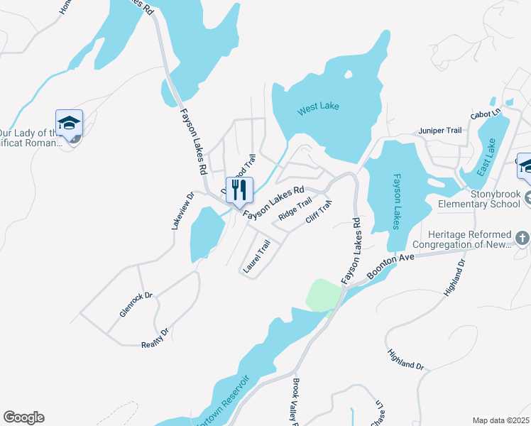 map of restaurants, bars, coffee shops, grocery stores, and more near 61 Fayson Lakes Road in Kinnelon