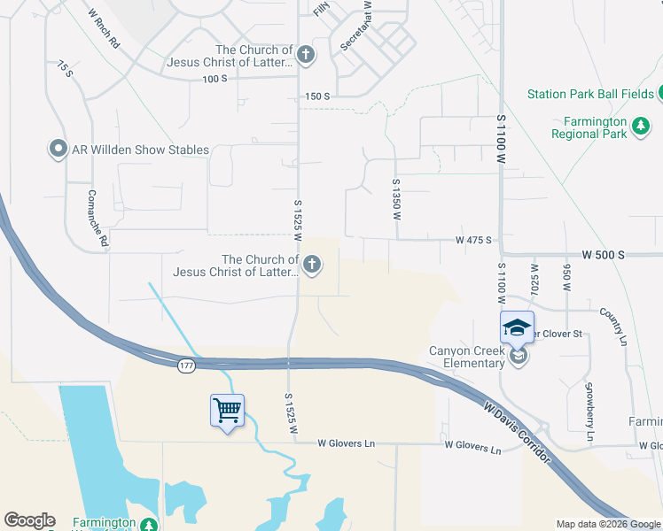 map of restaurants, bars, coffee shops, grocery stores, and more near 1418 West 475 South in Farmington