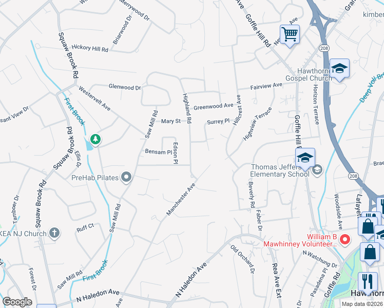 map of restaurants, bars, coffee shops, grocery stores, and more near 109 Highland Road in North Haledon