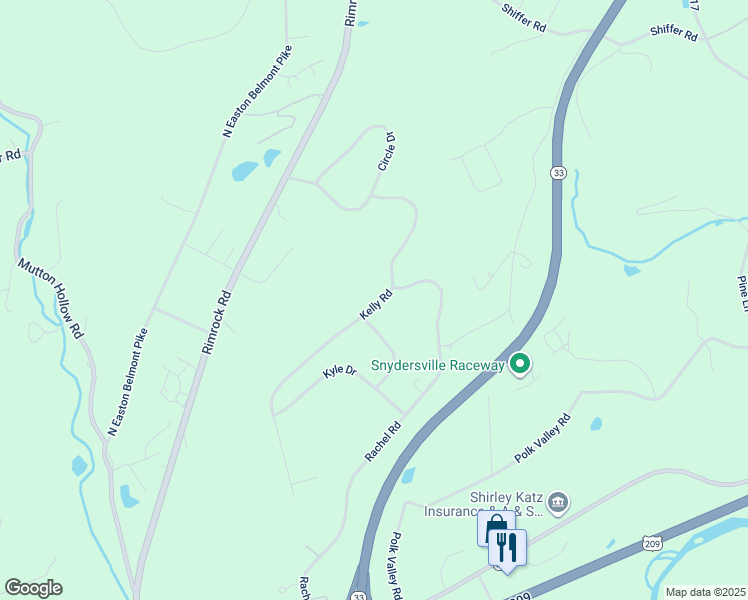 map of restaurants, bars, coffee shops, grocery stores, and more near 107 Kelly Rd in Stroudsburg