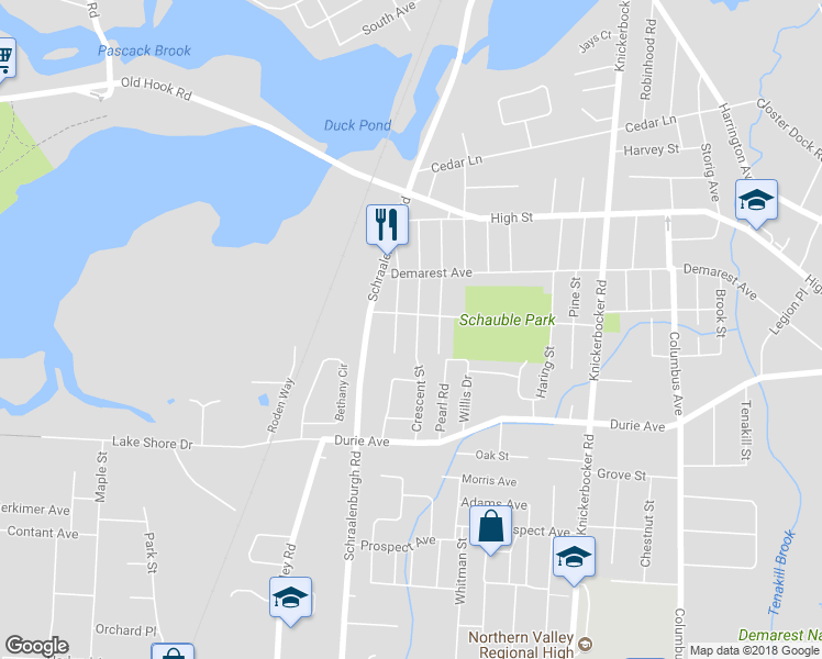 map of restaurants, bars, coffee shops, grocery stores, and more near 112 Crescent Street in Closter