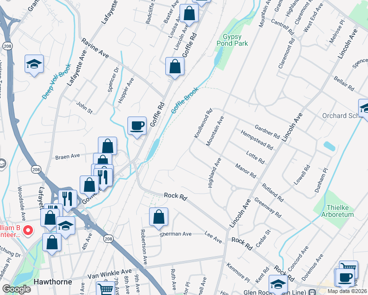 map of restaurants, bars, coffee shops, grocery stores, and more near 480 Knollwood Road in Ridgewood