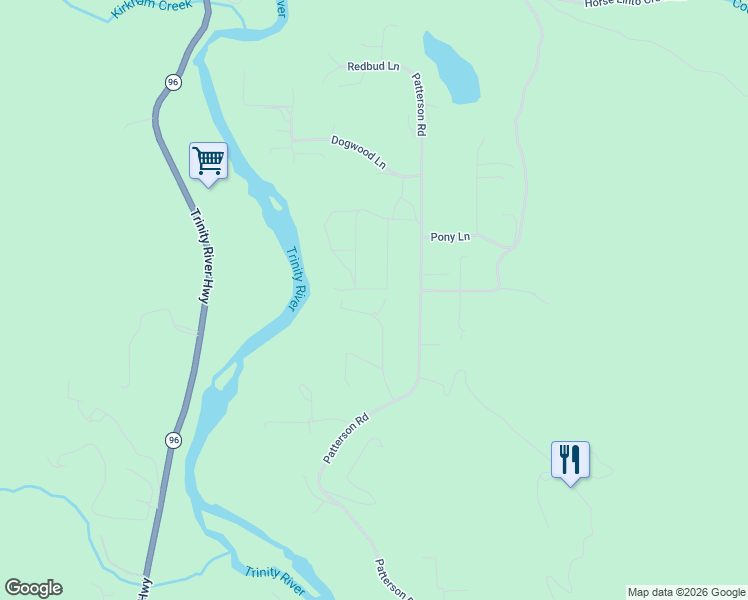 map of restaurants, bars, coffee shops, grocery stores, and more near 457 Sunset Lane in Willow Creek