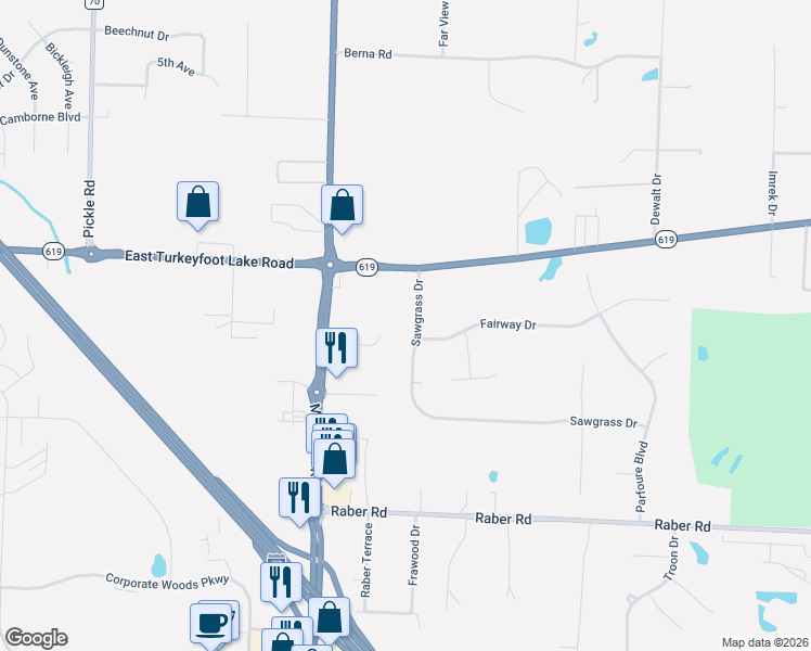 map of restaurants, bars, coffee shops, grocery stores, and more near 1528 Sawgrass Drive in Uniontown