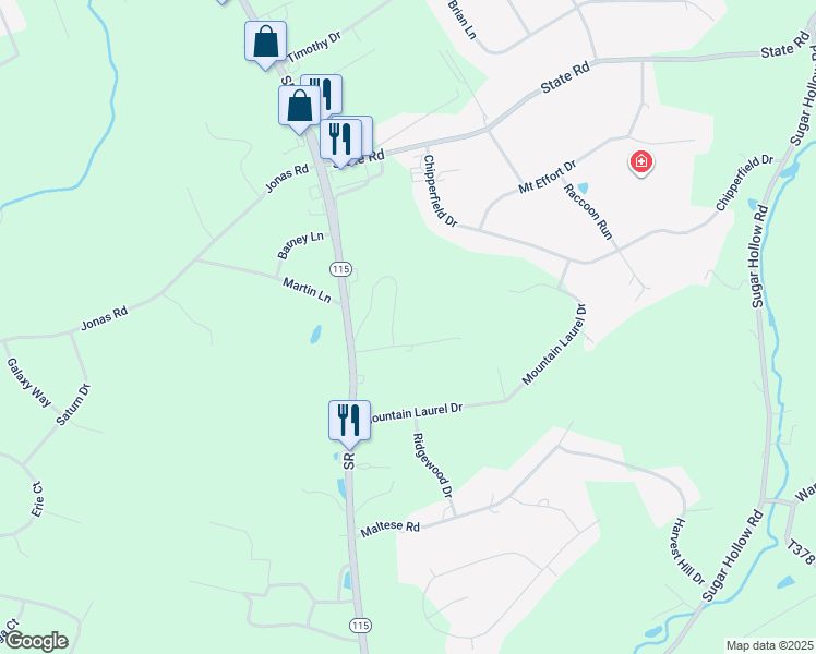 map of restaurants, bars, coffee shops, grocery stores, and more near 131 Arlene Drive in Effort