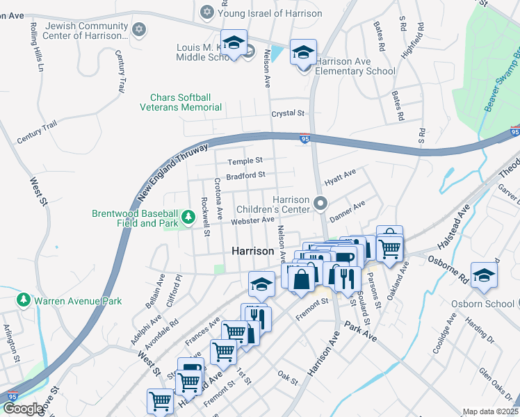 map of restaurants, bars, coffee shops, grocery stores, and more near 75 Congress Street in Harrison