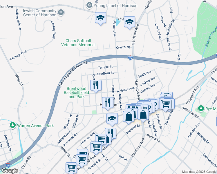 map of restaurants, bars, coffee shops, grocery stores, and more near 75 Congress Street in Harrison