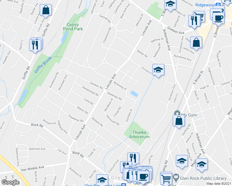 map of restaurants, bars, coffee shops, grocery stores, and more near 31 Wellesley Road in Glen Rock