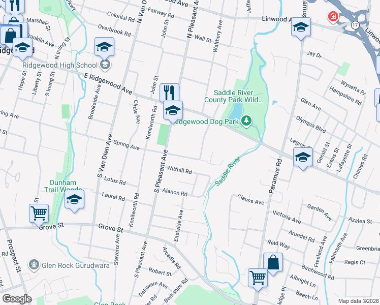 map of restaurants, bars, coffee shops, grocery stores, and more near 635 Spring Avenue in Ridgewood