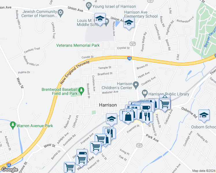 map of restaurants, bars, coffee shops, grocery stores, and more near 75 Congress Street in Harrison