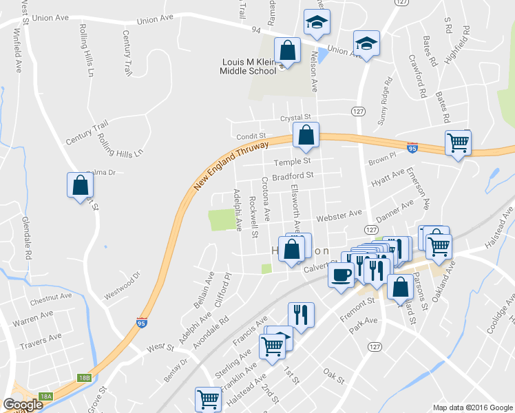 map of restaurants, bars, coffee shops, grocery stores, and more near 127 Rockwell Street in Harrison