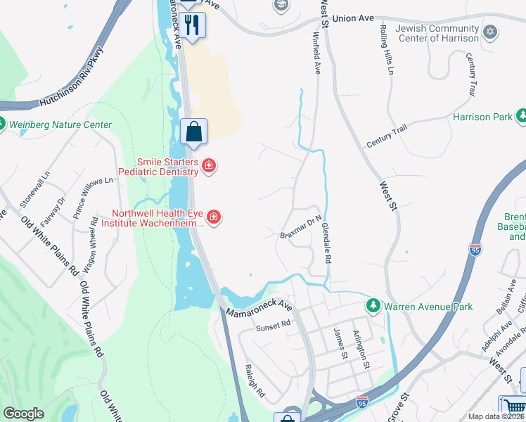 map of restaurants, bars, coffee shops, grocery stores, and more near 6 Old Woods Drive in Harrison