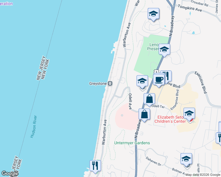 map of restaurants, bars, coffee shops, grocery stores, and more near in Yonkers