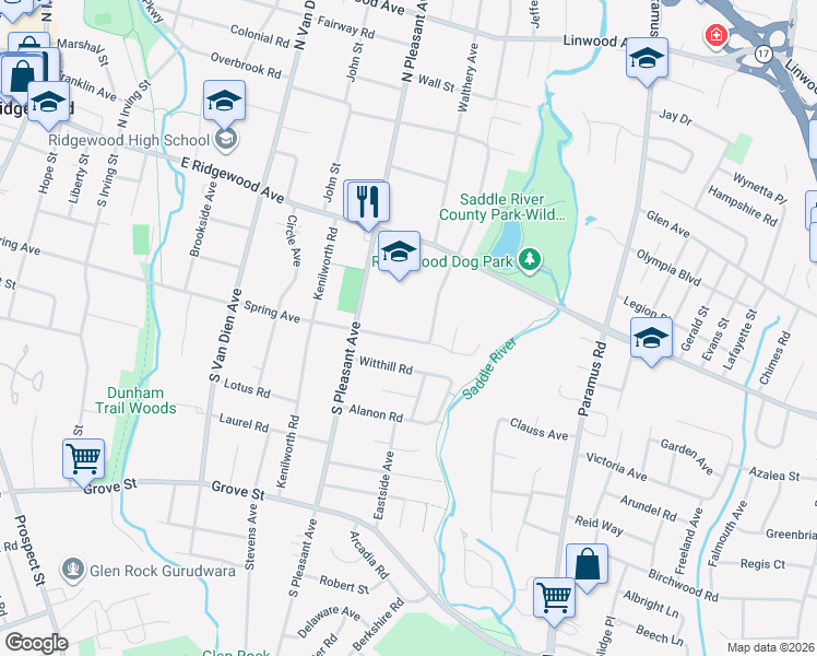 map of restaurants, bars, coffee shops, grocery stores, and more near 635 Spring Avenue in Ridgewood