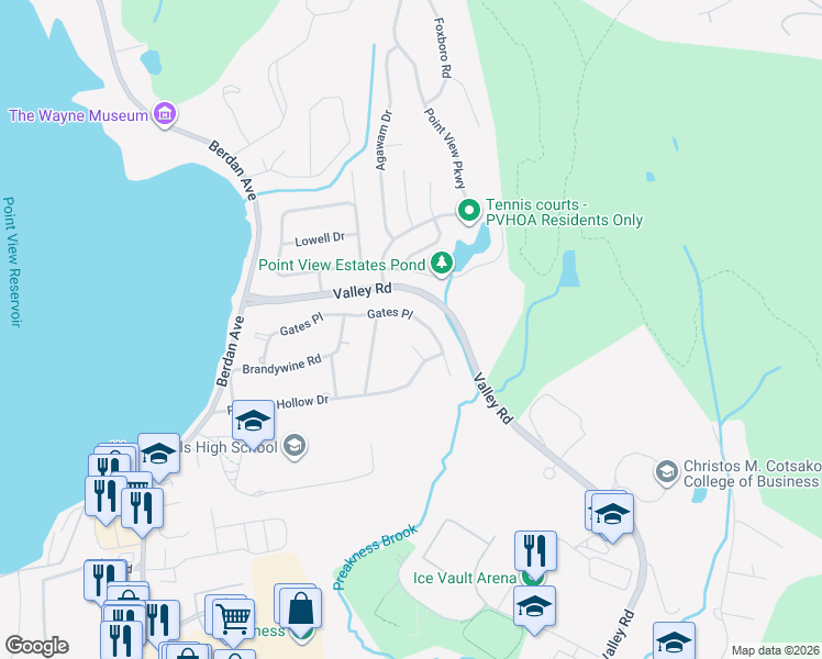 map of restaurants, bars, coffee shops, grocery stores, and more near 32 Gates Place in Wayne