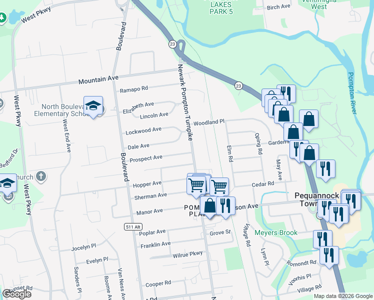 map of restaurants, bars, coffee shops, grocery stores, and more near 724 Newark Pompton Turnpike in Pequannock Township