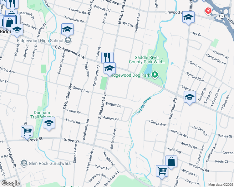map of restaurants, bars, coffee shops, grocery stores, and more near 635 Spring Ave in Ridgewood