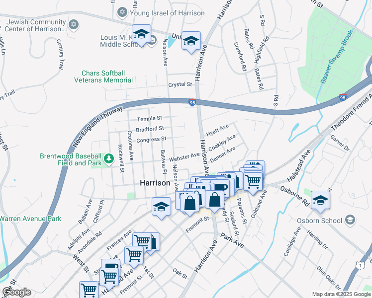 map of restaurants, bars, coffee shops, grocery stores, and more near 35 Park Place in Harrison