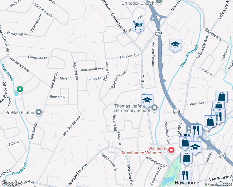 map of restaurants, bars, coffee shops, grocery stores, and more near 110 Beverly Rd in Hawthorne