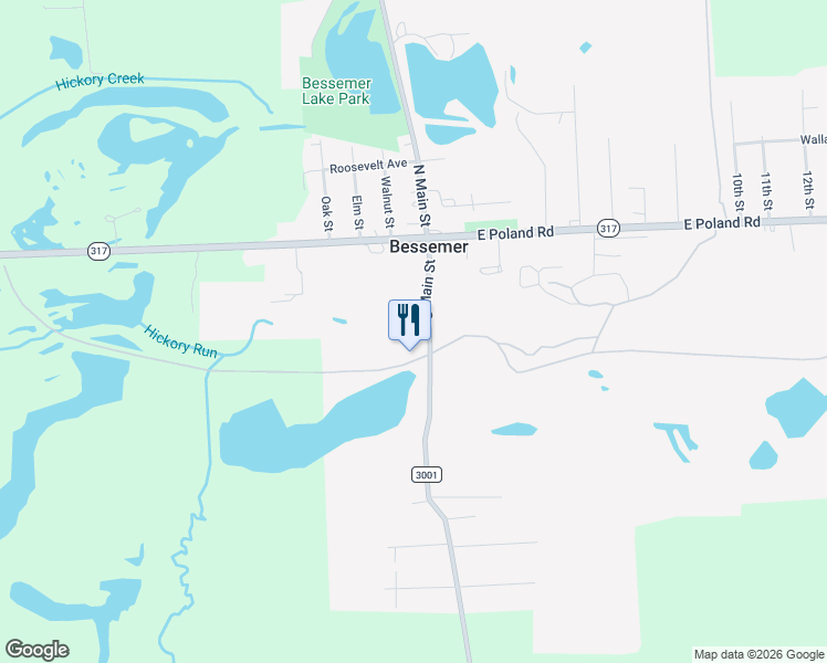 map of restaurants, bars, coffee shops, grocery stores, and more near 22 South Main Street in Bessemer