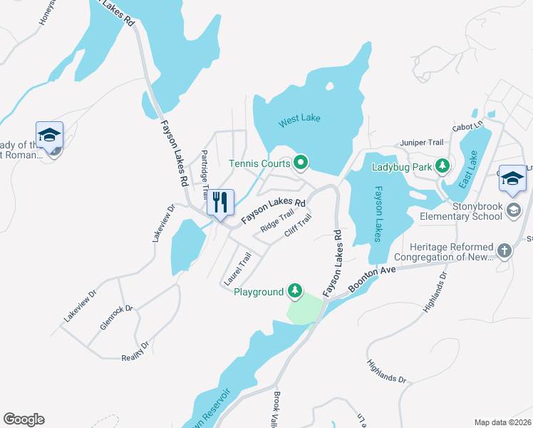 map of restaurants, bars, coffee shops, grocery stores, and more near 53 Fayson Lakes Road in Kinnelon