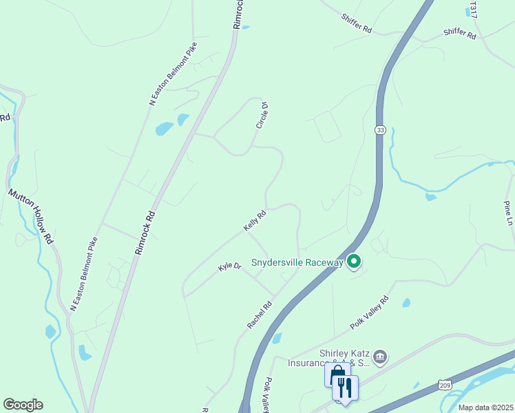 map of restaurants, bars, coffee shops, grocery stores, and more near 107 Kelly Rd in Stroudsburg