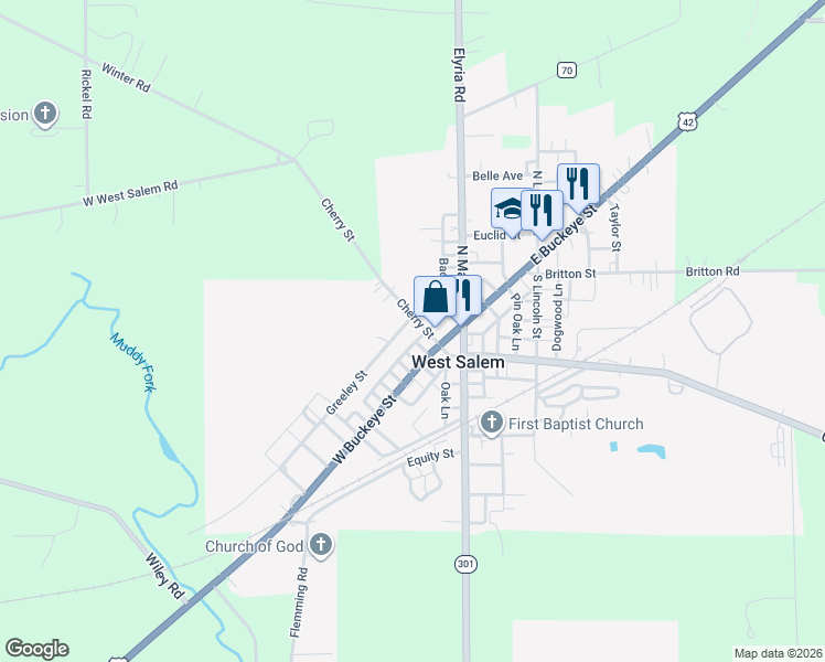 map of restaurants, bars, coffee shops, grocery stores, and more near 28 Cherry Street in West Salem