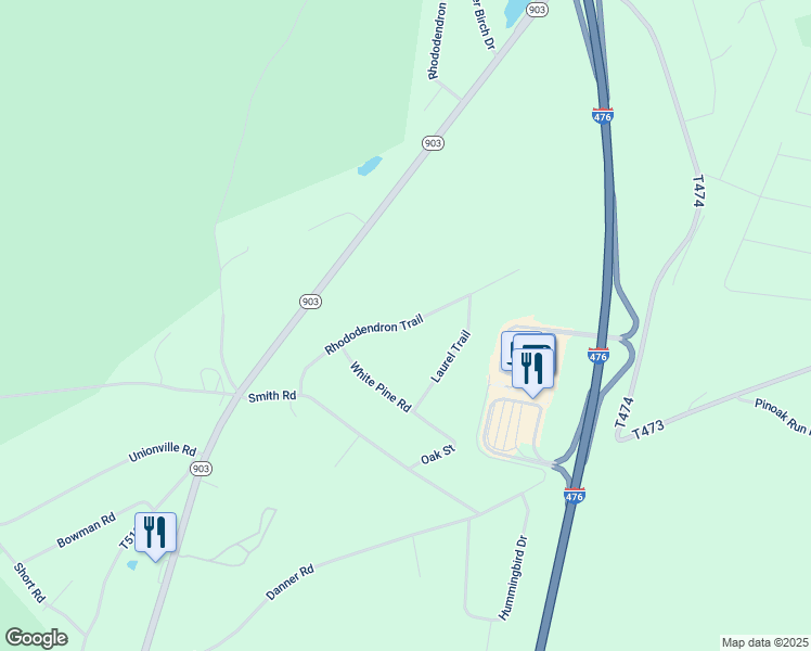 map of restaurants, bars, coffee shops, grocery stores, and more near Rhododendron Trail in Carbon County