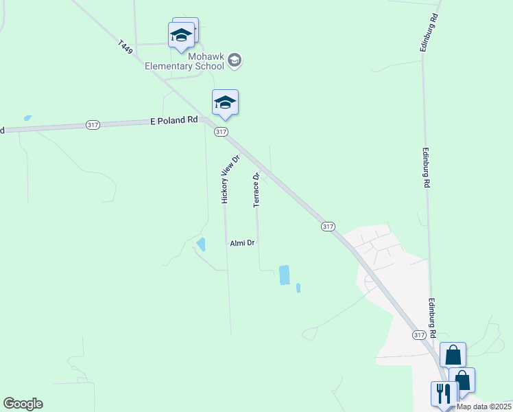 map of restaurants, bars, coffee shops, grocery stores, and more near 125 Terrace Drive in New Castle