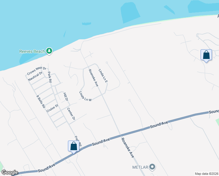 map of restaurants, bars, coffee shops, grocery stores, and more near 21 Louise Court in Riverhead