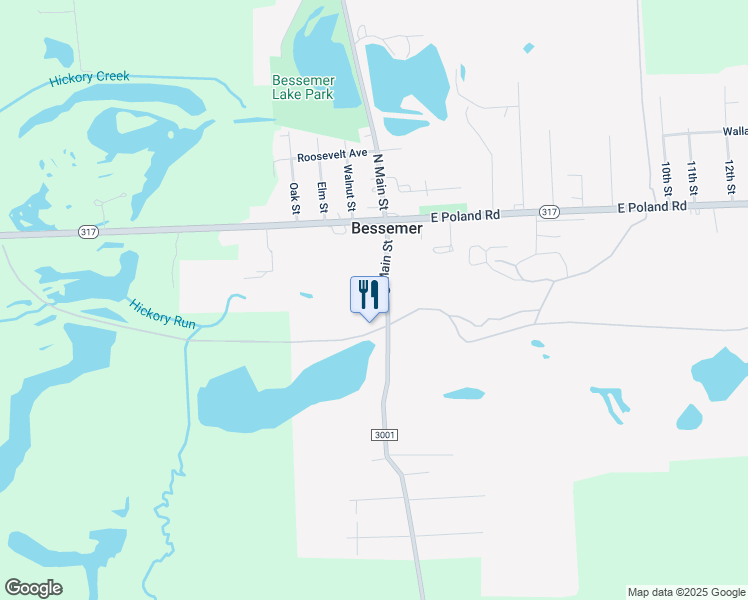 map of restaurants, bars, coffee shops, grocery stores, and more near 22 South Main Street in Bessemer
