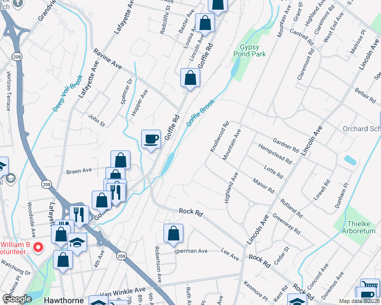 map of restaurants, bars, coffee shops, grocery stores, and more near 480 Knollwood Road in Ridgewood