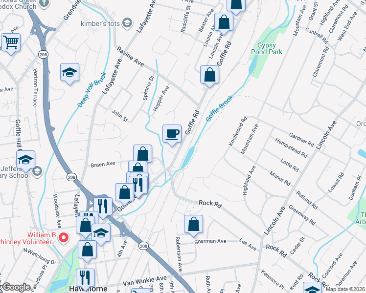 map of restaurants, bars, coffee shops, grocery stores, and more near 539 Goffle Rd in Ridgewood