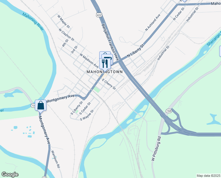 map of restaurants, bars, coffee shops, grocery stores, and more near 102 North Wayne Street in New Castle