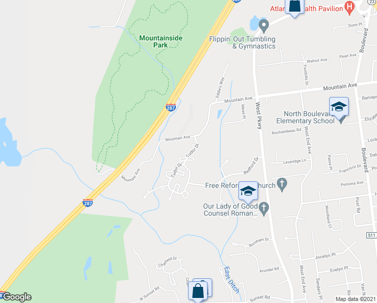 map of restaurants, bars, coffee shops, grocery stores, and more near 5011 Tudor Drive in Pequannock Township