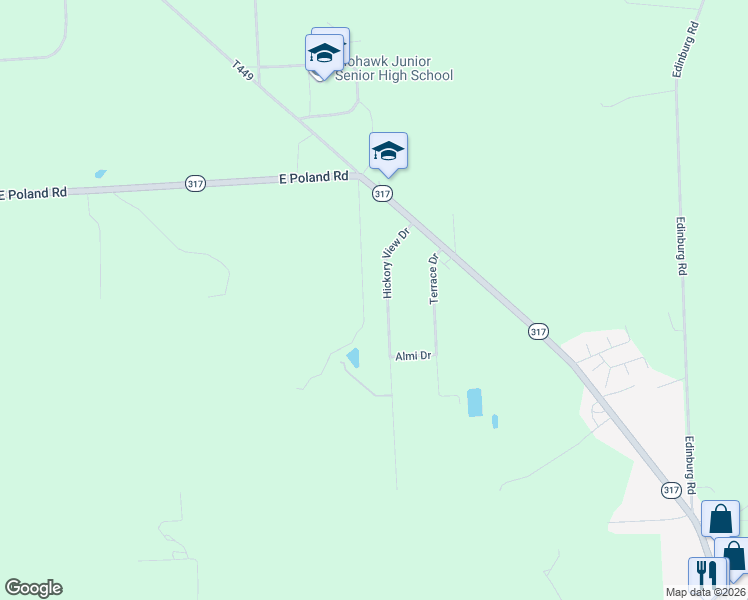 map of restaurants, bars, coffee shops, grocery stores, and more near 142 Hickory View Drive in New Castle