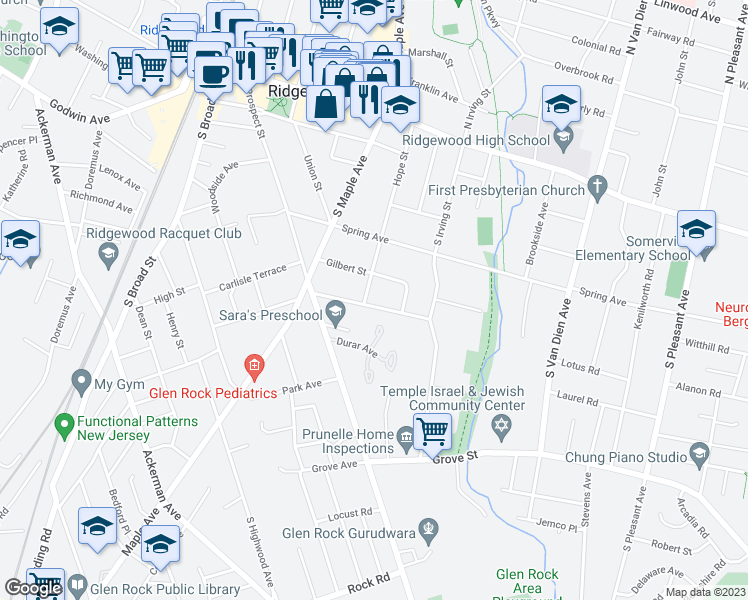 map of restaurants, bars, coffee shops, grocery stores, and more near 365 Cedar Avenue in Ridgewood