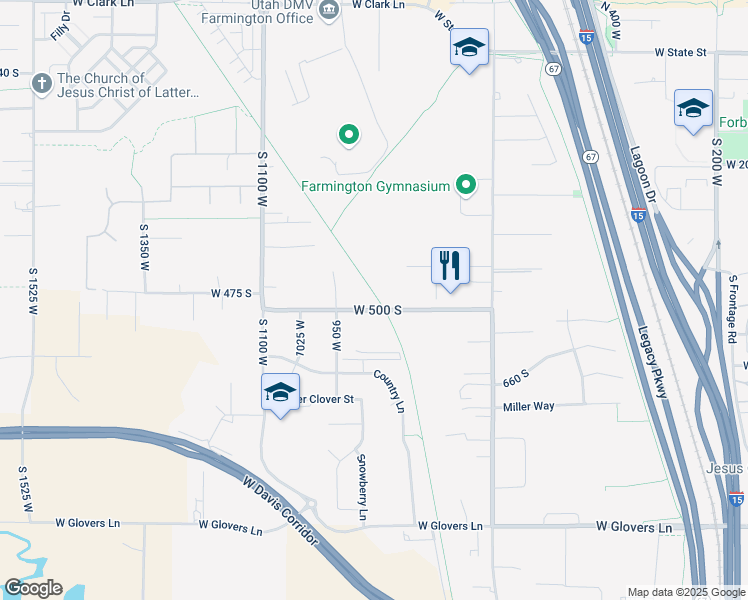 map of restaurants, bars, coffee shops, grocery stores, and more near 448 South 650 West in Farmington
