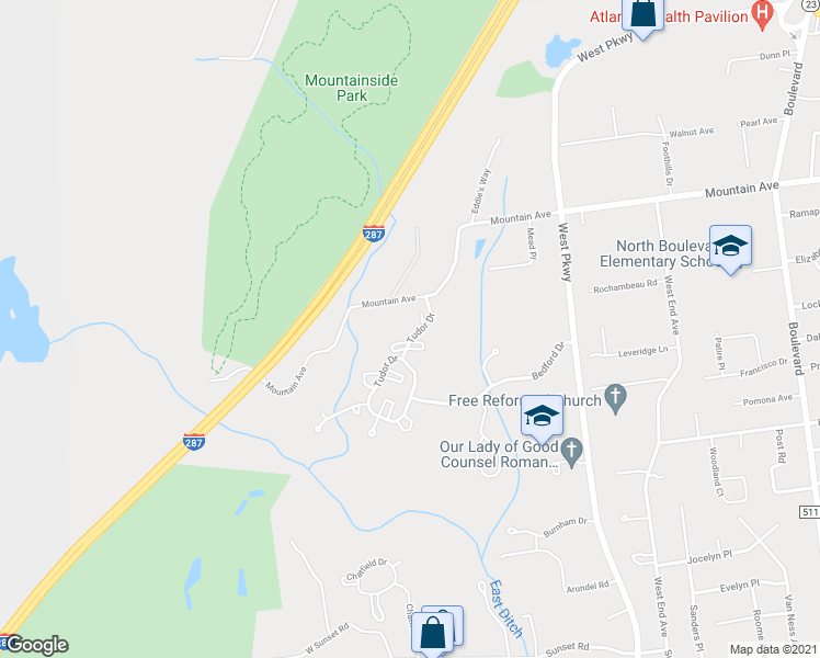 map of restaurants, bars, coffee shops, grocery stores, and more near 5011 Tudor Drive in Pequannock Township