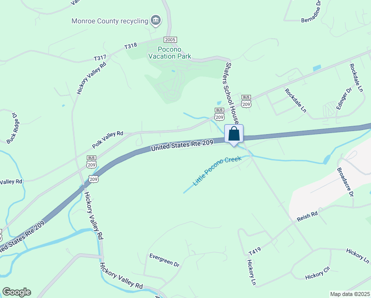 map of restaurants, bars, coffee shops, grocery stores, and more near 222 Aspen Road in Stroudsburg
