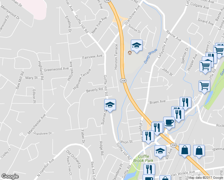 map of restaurants, bars, coffee shops, grocery stores, and more near 205 Beverly Road in Hawthorne