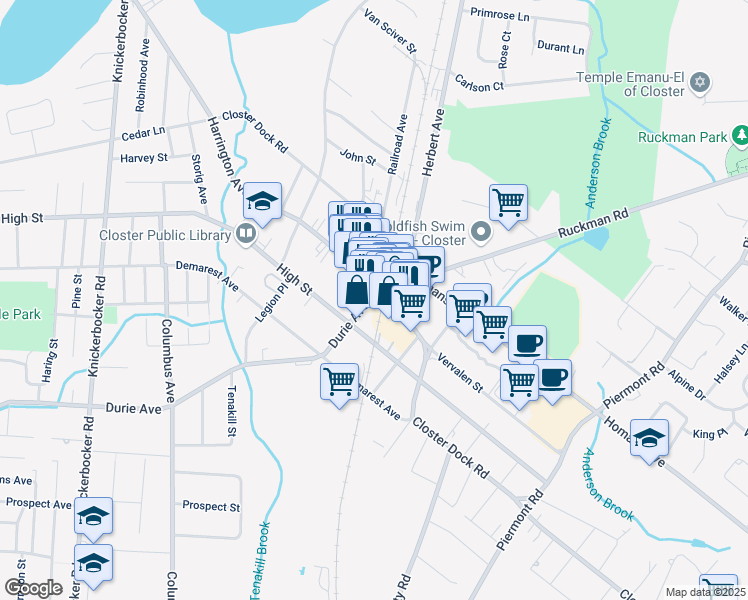 map of restaurants, bars, coffee shops, grocery stores, and more near 546 Durie Avenue in Closter