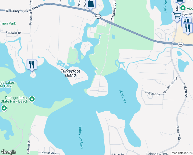 map of restaurants, bars, coffee shops, grocery stores, and more near 4362 Point Comfort Drive in Akron