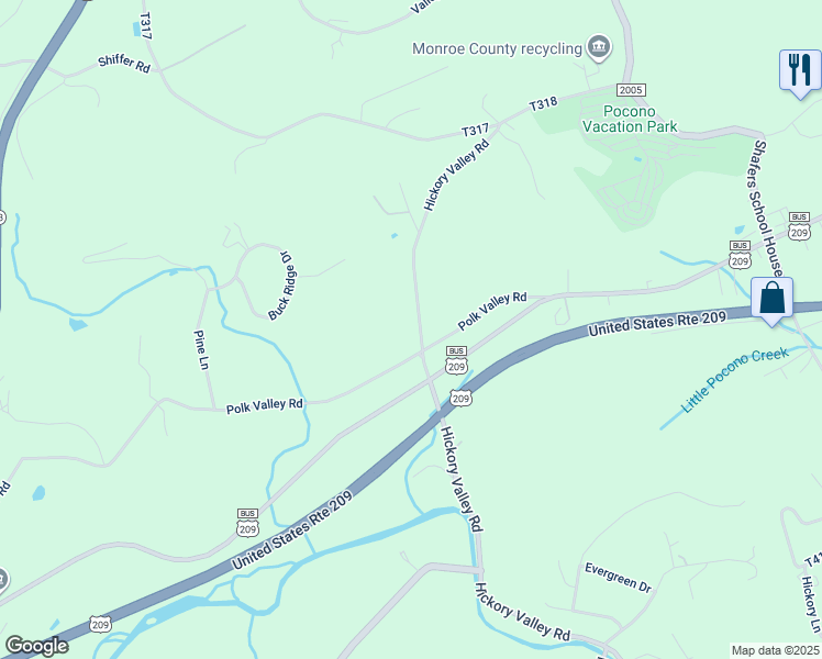 map of restaurants, bars, coffee shops, grocery stores, and more near 451 Hickory Valley Road in Stroudsburg