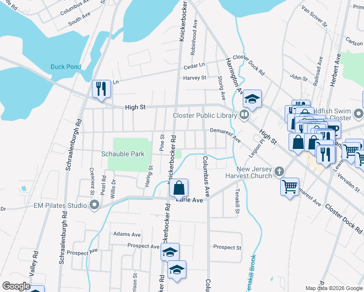 map of restaurants, bars, coffee shops, grocery stores, and more near 11 Eckerson Avenue in Closter