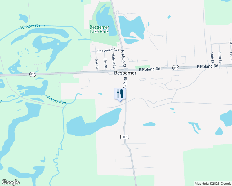 map of restaurants, bars, coffee shops, grocery stores, and more near 22 South Main Street in Bessemer