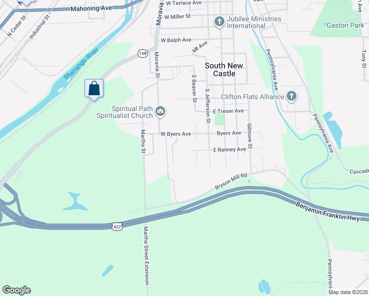 map of restaurants, bars, coffee shops, grocery stores, and more near 1014 West Ranney Avenue in New Castle