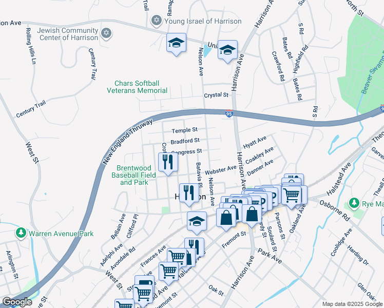 map of restaurants, bars, coffee shops, grocery stores, and more near 75 Congress Street in Harrison